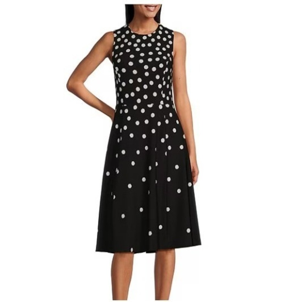 Investments Dress Womens 12 Black Scuba‎ Crepe Dotted Sleeveless Fit Flare New